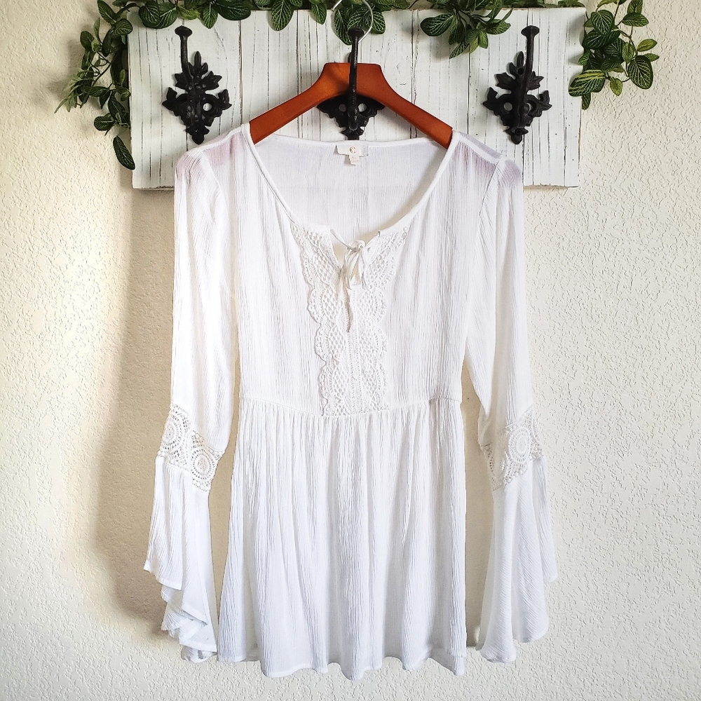 Charming Charlie Boho Blouse Bell Sleeve Medium